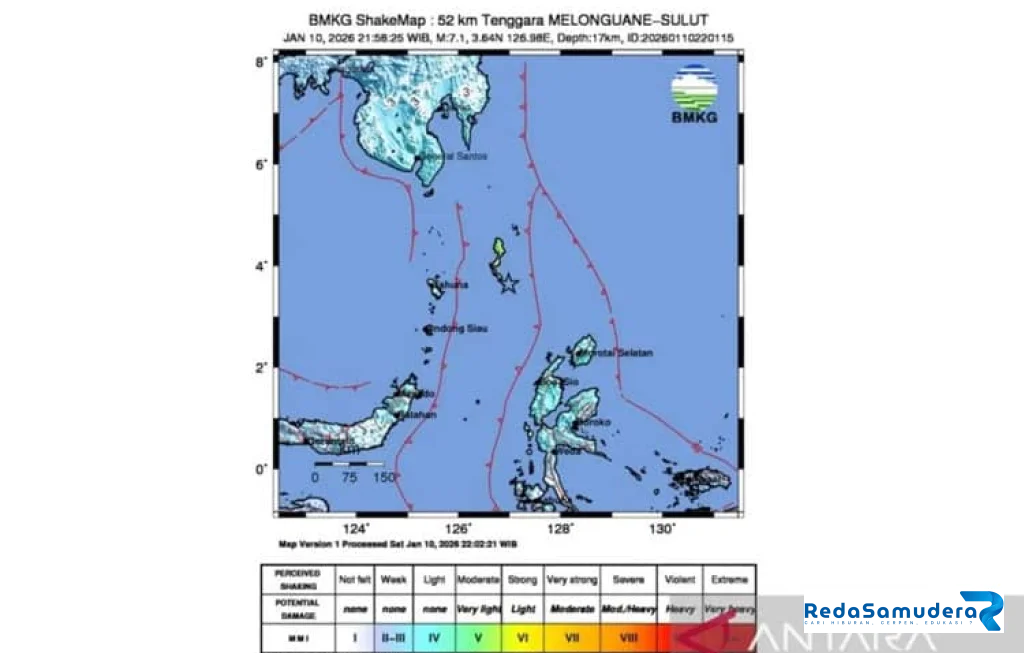 Gempa Melonguane Sulut M 7,1